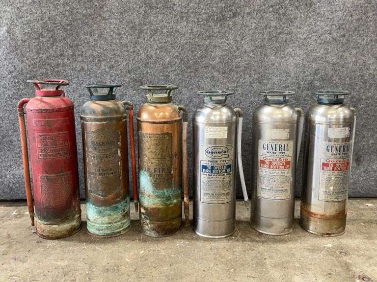6 Old Empty Fire Extinguishers 777 Auction Company