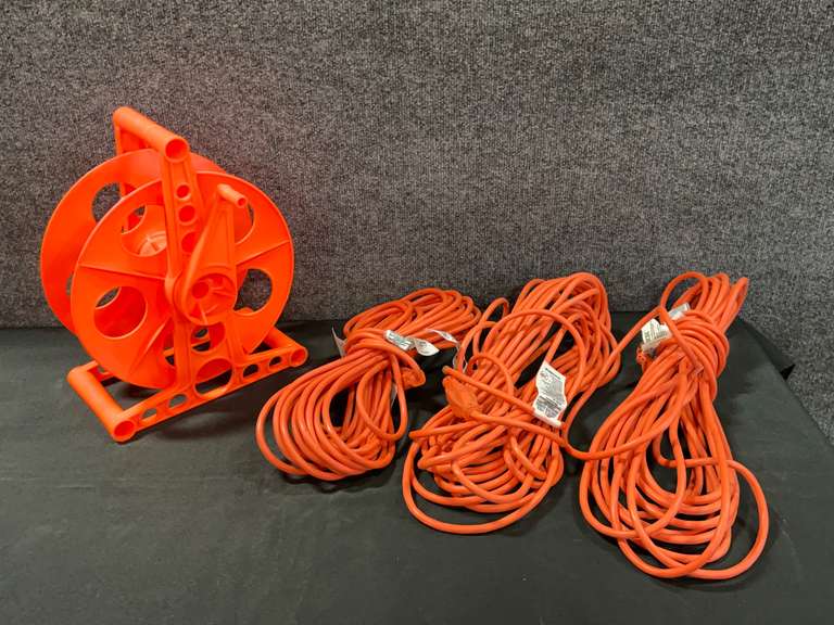 Hose Reel and 3 50ft Extension Cords 777 Auction Company