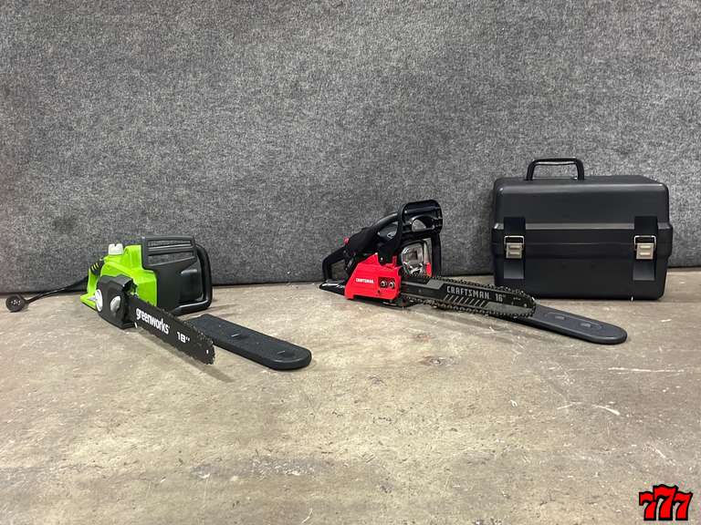 Greenworks 18” Chainsaw And Craftsman 16” Chainsaw 777 Auction Company