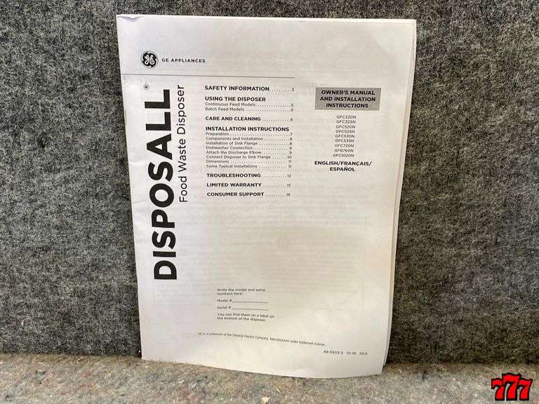 2 New Unused GE Garbage Disposals 777 Auction Company