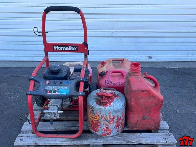 Pressure Washer W/ 5 Gas Cans 777 Auction Company
