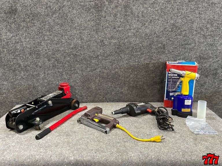 1 Jack, 1 Electric Staple Gun Tacker, 1 Skil Drywall Screwdriver & 1