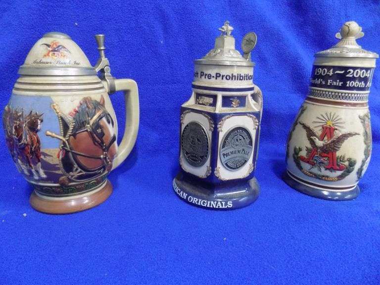 Three Anheuser Busch collectable & numbered beer steins AAA Auction