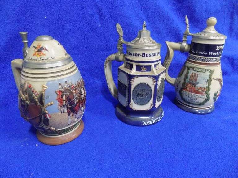 Three Anheuser Busch collectable & numbered beer steins AAA Auction