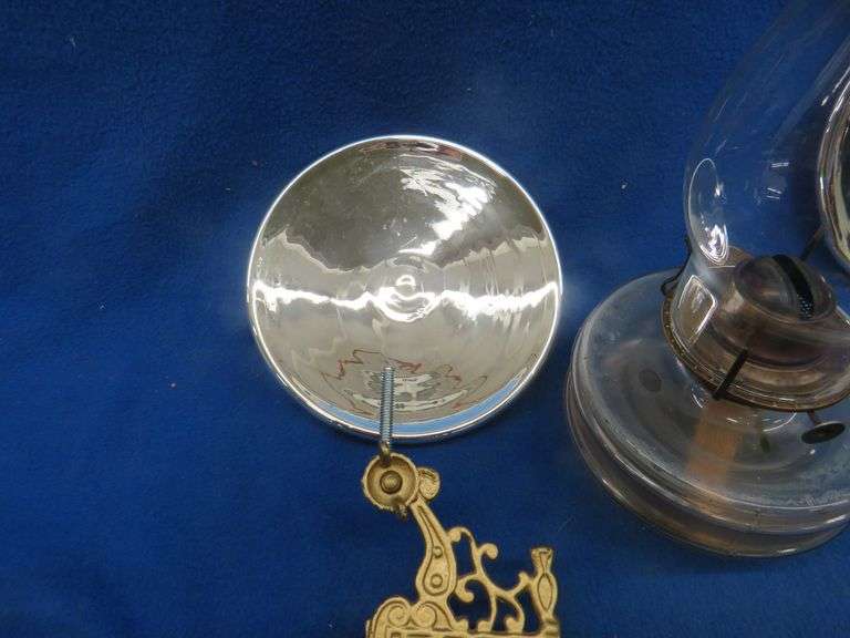 Vintage wall mount oil lamp with one vintage mount/reflector and one