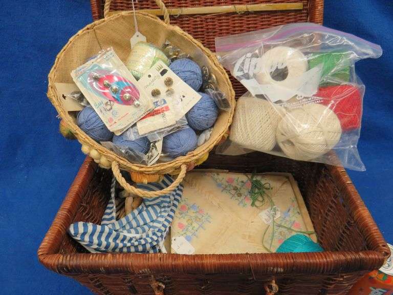 Wicker sewing basket with contents AAA Auction and Realty