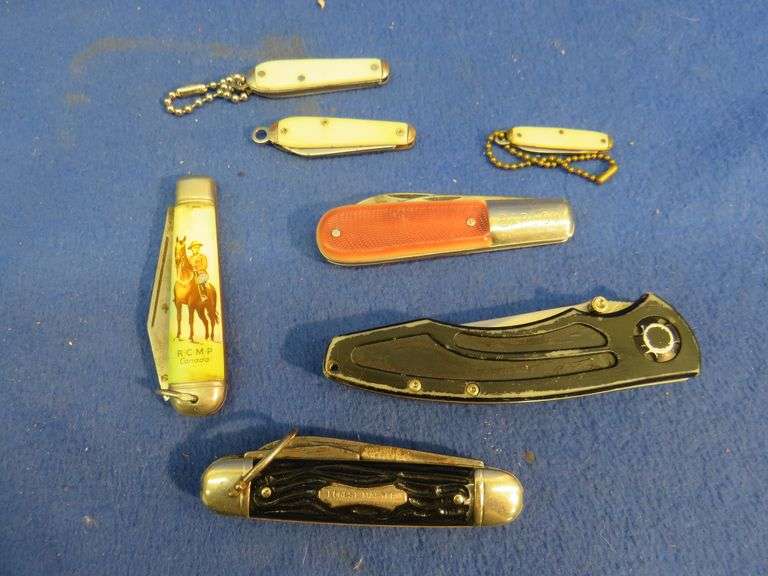 Pocket knife collection including a Colonial, Barlow, RCMP souvenir knife, and more AAA