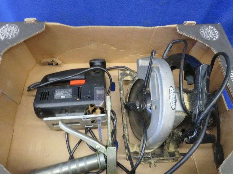Craftsman circular saw, Black and Decker jig saw, and grease gun AAA