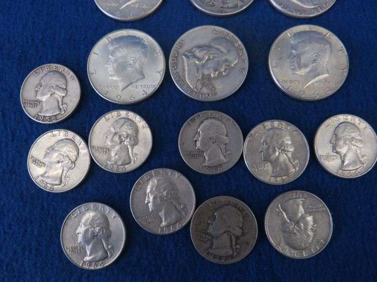 7.00 face value US silver coins. Nine half dollars and ten quarters