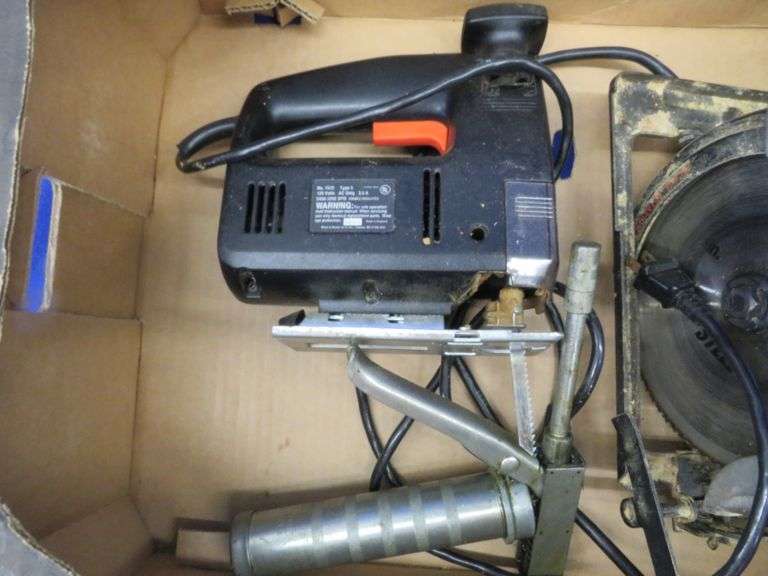 Craftsman circular saw, Black and Decker jig saw, and grease gun AAA