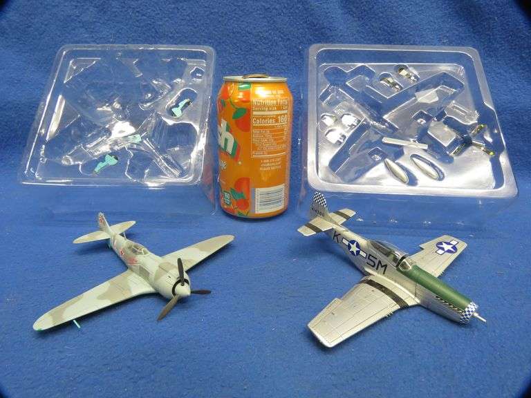 P51D Mustang and a Lavochkin LA5 diecast metal model airplanes, both