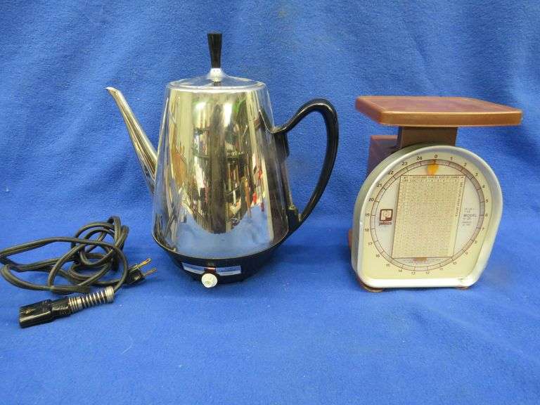 Sunbeam electric coffee pot and a Pelouze postal scale AAA Auction