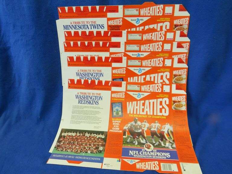 Five unissued 1988 NFL Championship Wheaties boxes AAA Auction and Realty