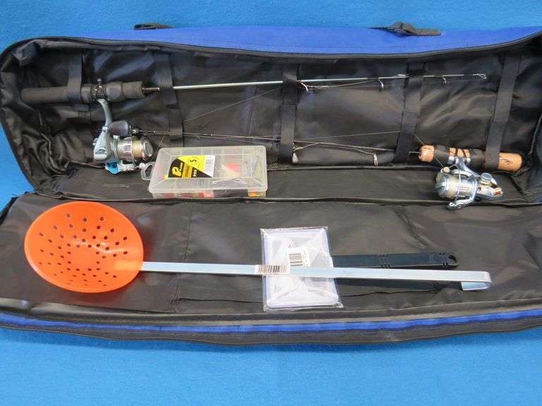 Glacier Bay rod locker. Includes two ice fishing rods and reels
