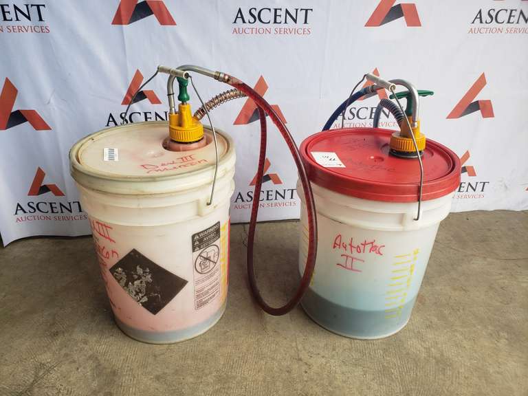 Lot of 2 Oil Buckets with Bucket Pumps Ascent Auction Services