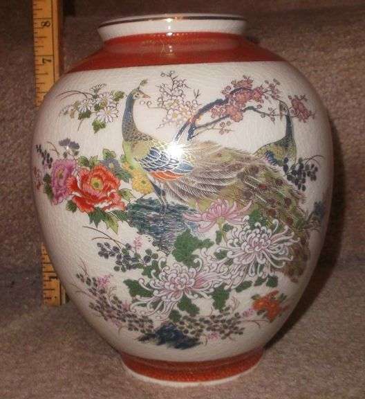 Large Oriental 12" Ginger Jar & 7" Peacock Vase Lil Dusty Online