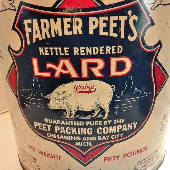 Farmer Peet's Lard 50 lb. Tin (15" x 12") some rust as shown Lil