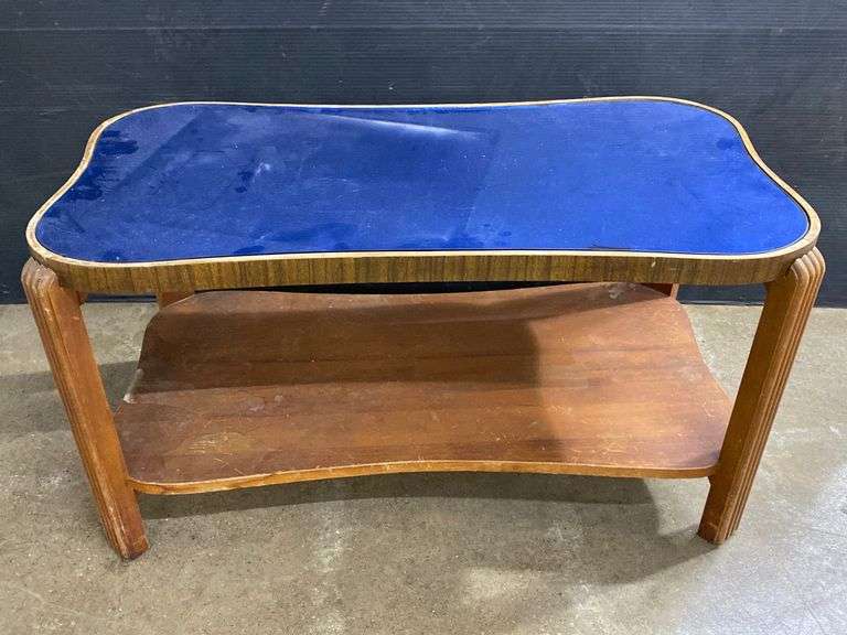 Vintage Art Deco cobalt blue mirror coffee table (looks to be original