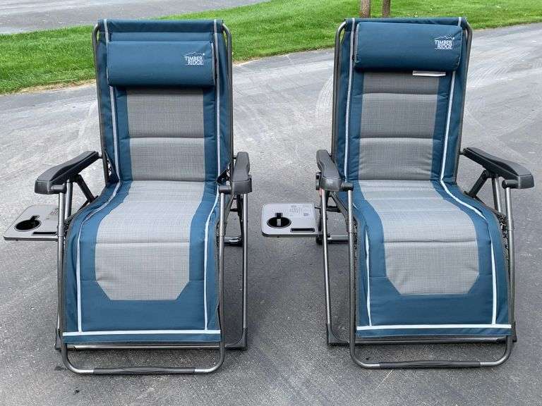 Two (2) Zero Gravity Lounge Chairs with Drink Table Lil Dusty Online