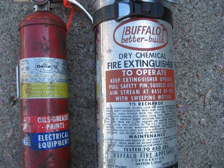 TWO OLD FIRE EXTINGUISHERS1 HAS BRACKET Lil Dusty Online Auctions
