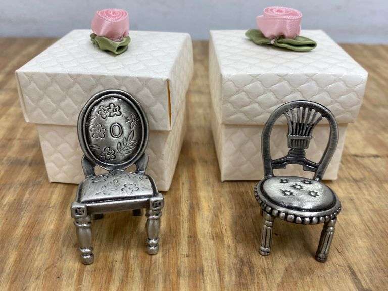 2 miniature chairs, pewter? approx 2” tall. 4d Lil Dusty Online