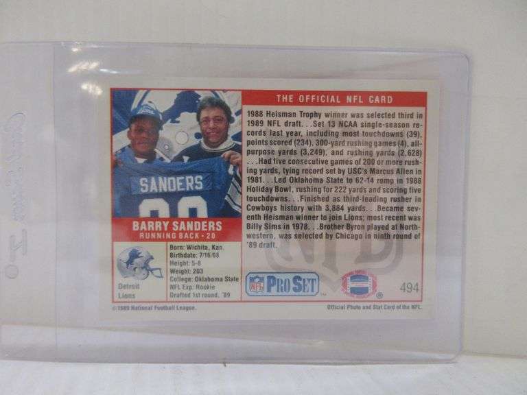 1989 Barry Sanders Pro Set Rookie Card, Hall of Famer for the Detroit