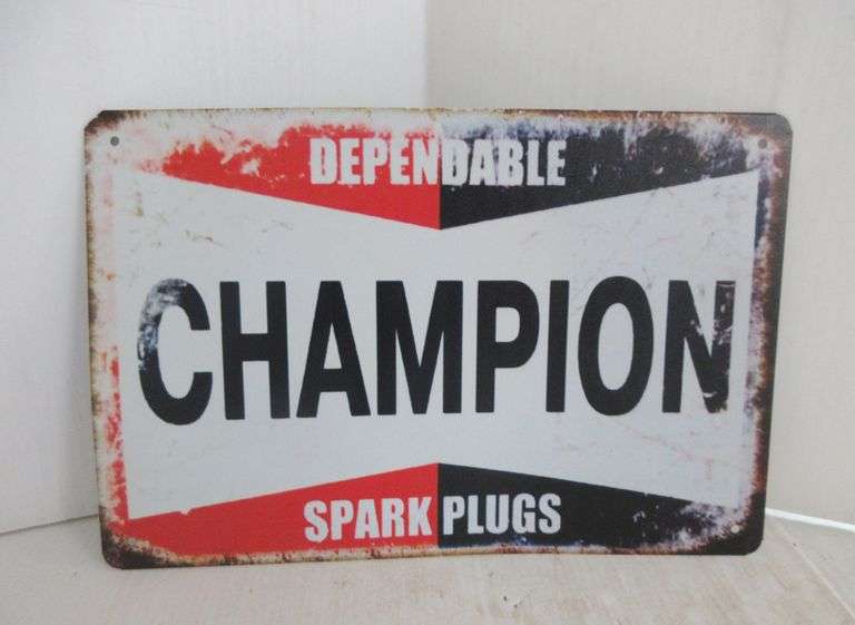 Modern "Champion Spark Plug" Metal Sign Albrecht Auction Service