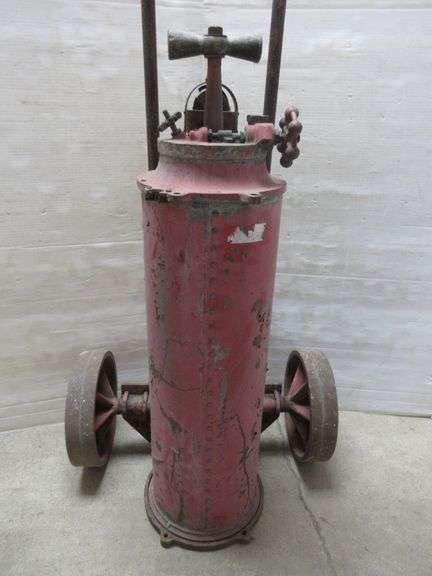 Antique Fire Extinguishers on Wheels with Wood Pump Handle - Albrecht