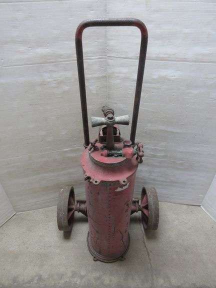 Antique Fire Extinguishers on Wheels with Wood Pump Handle - Albrecht