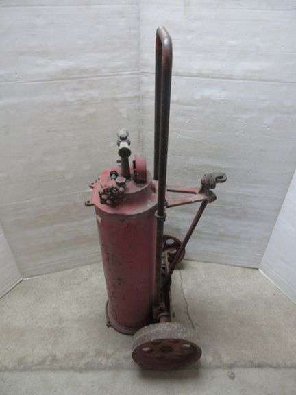 Antique Fire Extinguishers on Wheels with Wood Pump Handle - Albrecht