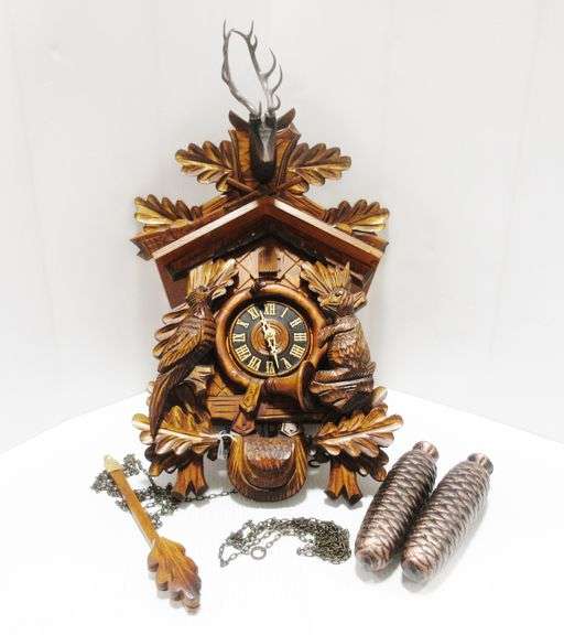 Wood Carved Cuckoo Clock, Made in Germany, Bird Coos on the Half Hour