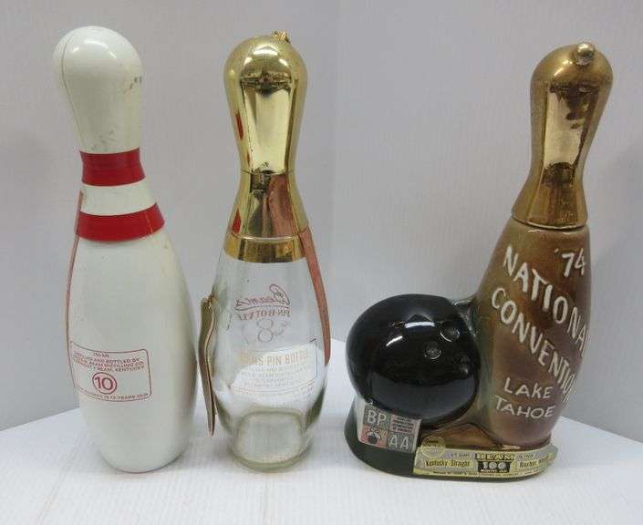 (3) Vintage 1960s1970s Jim Beam Bourbon Bowling Pin Decanters