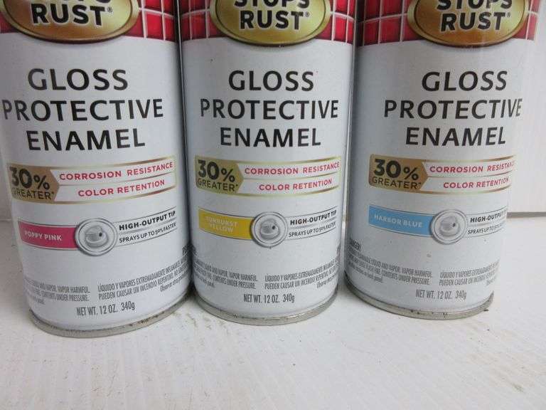 (5) 12 oz. Cans of Rustoleum Enamel Paint Harbor Blue, Sunburst Yellow