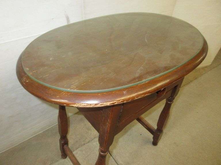 Glass Top Wood End Table Albrecht Auction Service
