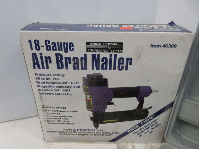 18Gauge Central Pneumatic Air Brad Nailer with Pack of 18Gauge 1 3/16