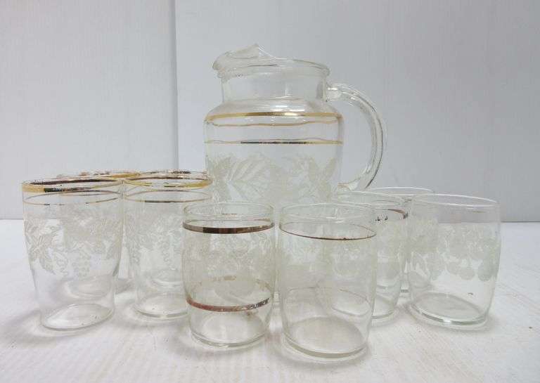 MidCentury Bartlett Collins Glass Juice Set with Pitcher and Glasses