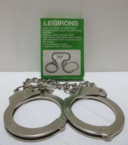 Set of Double Lock NickelPlated Steel Leg Irons with 16" Welded Chains