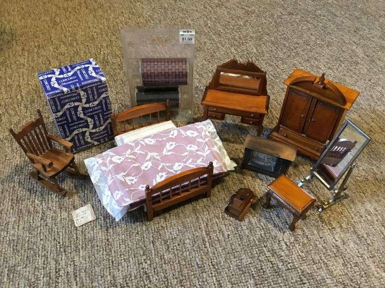 (10) Pieces of Doll House Bedroom Furnishings in Box, Circa 1990s
