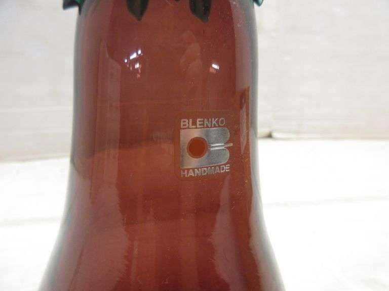 Pair of Blenko Clear Glass Candle Holders and Blenko Glass Eggplant