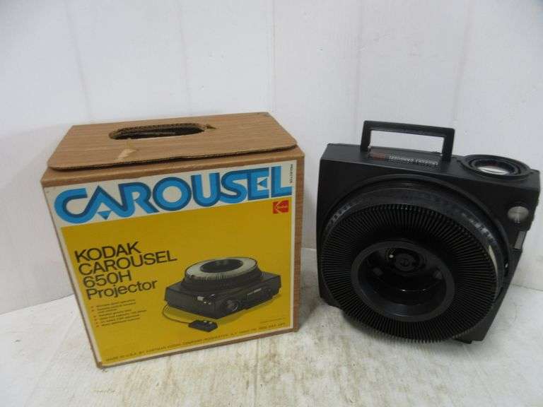 Kodak 650H 35mm Slide Projector, Power Cord, and Remote Control Stored