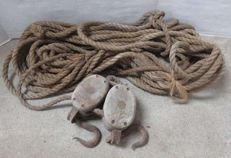 Old Block and Tackle with Wood Housing Metal Pulleys Albrecht Auction
