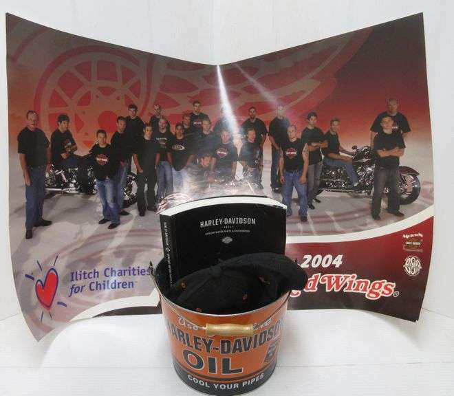 20032004 Red Wings with Harleys Poster, 34" x 22"; Harley Hat; Harley
