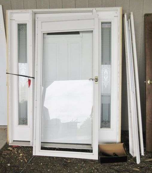 Front Door with Sidelight and Trim, Full View Storm Door Albrecht