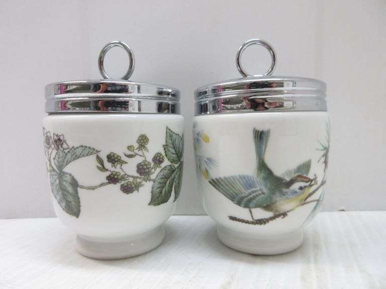 Older Royal Worcester Single Egg Coddler, Wrens, Dragonflies, and Birds