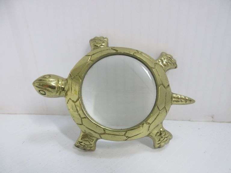 Older Solid Brass Turtle Paperweight Magnifying Glass Albrecht