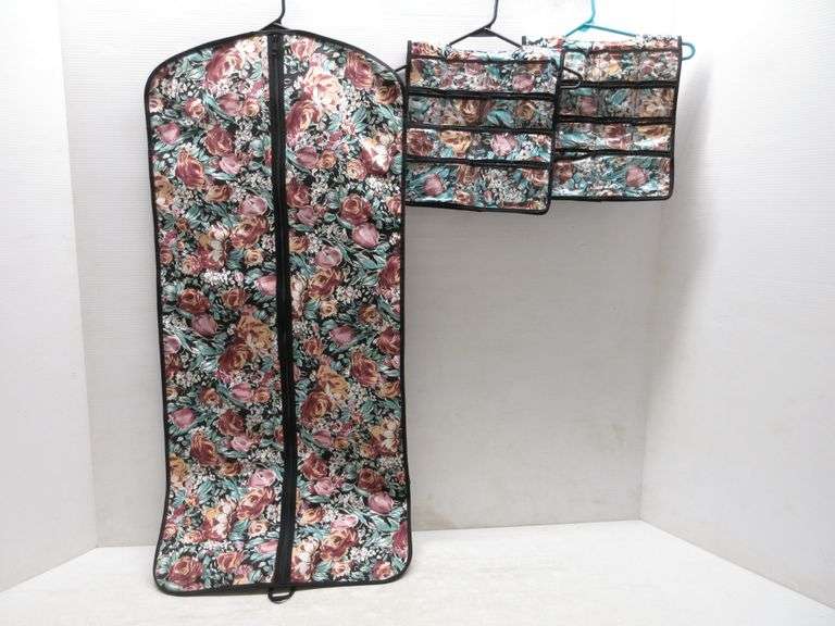 Floral Garment Bag, and (2) Matching Jewelry Bags Albrecht Auction