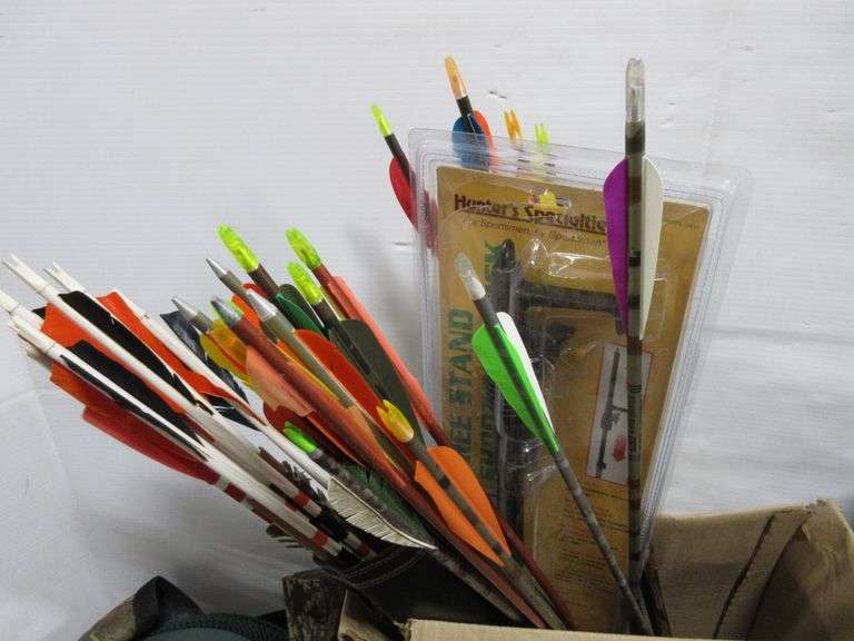 Arrow Block, Arrows, Tree Stand Shooting Stick, and Battery Run Feeder