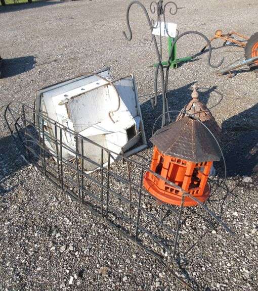 Orange Bird Feeder, Purple Martin Bird House, Plant Stand, Trio Hook