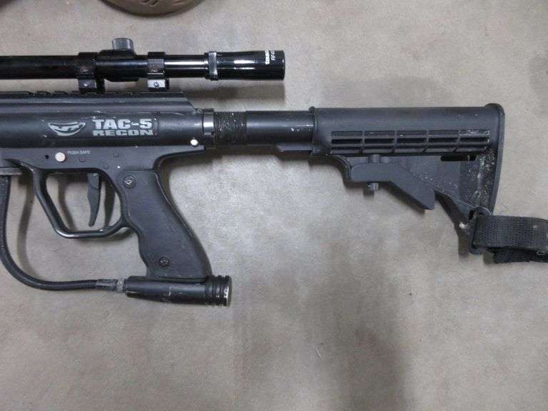 Paintball Guns, Hoppers, Masks, and Tanks; Airsoft Gun with Ammo