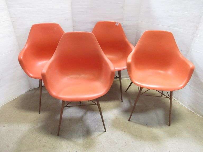 (4) Orange MidCentury Modern Chairs Albrecht Auction Service